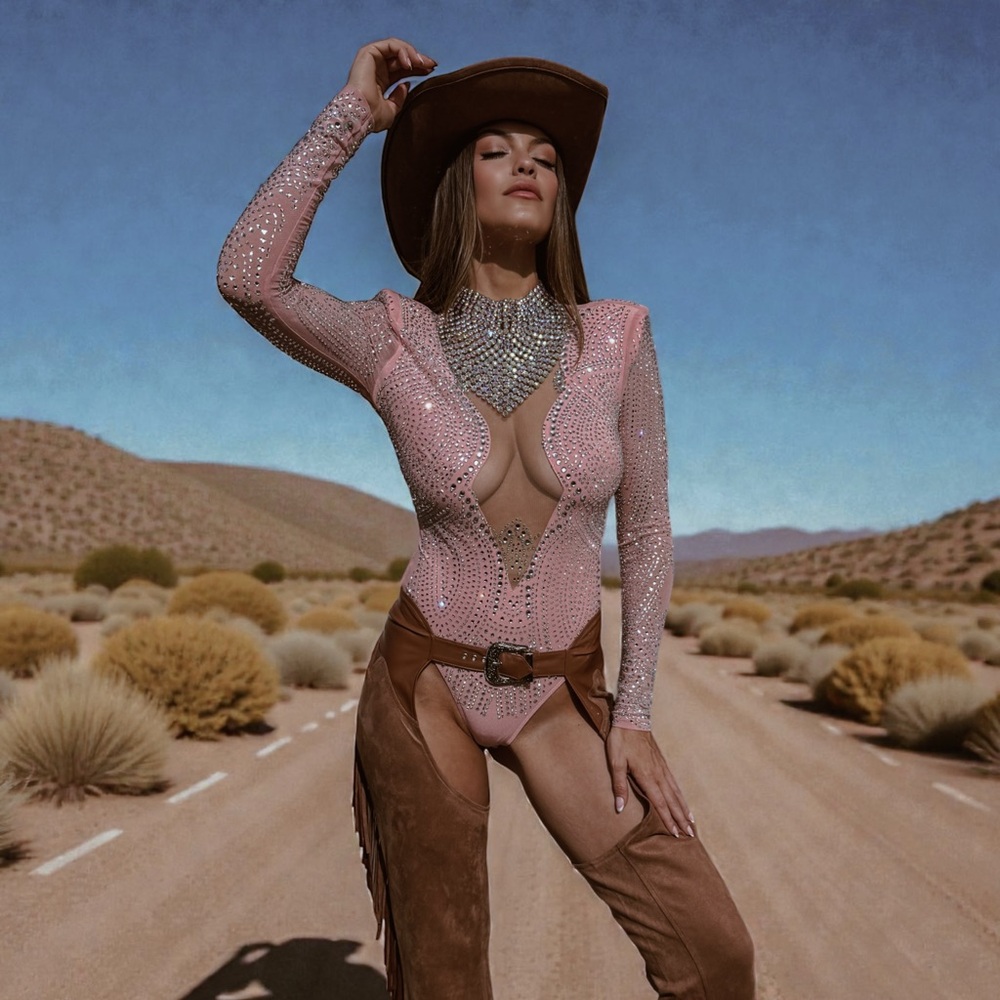 Pink Dazzle Diamond Festival Bodysuit, Western Barbie Outfit